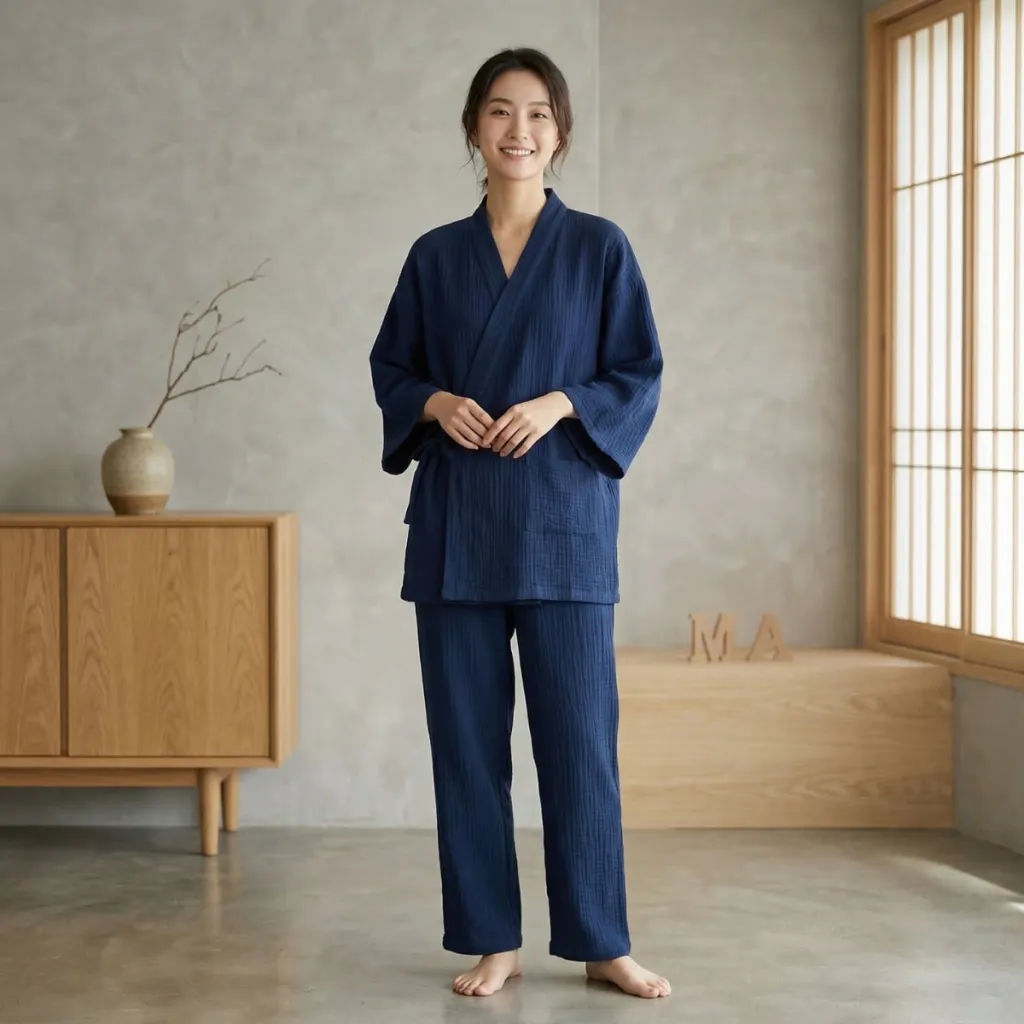 Women's Navy Cotton Gauze Jinbei
