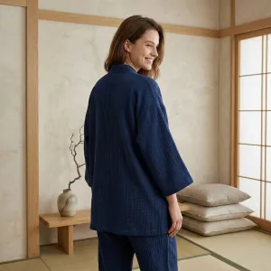 Women's Navy Cotton Gauze Jinbei — view 2