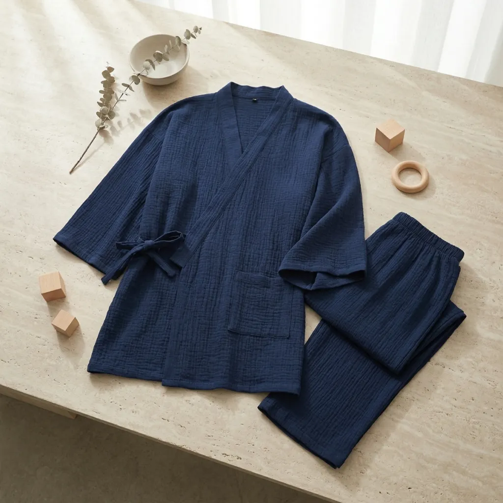 Women's Navy Cotton Gauze Jinbei — where minimalism meets durability