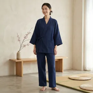 Women's Navy Cotton Gauze Jinbei — view 4