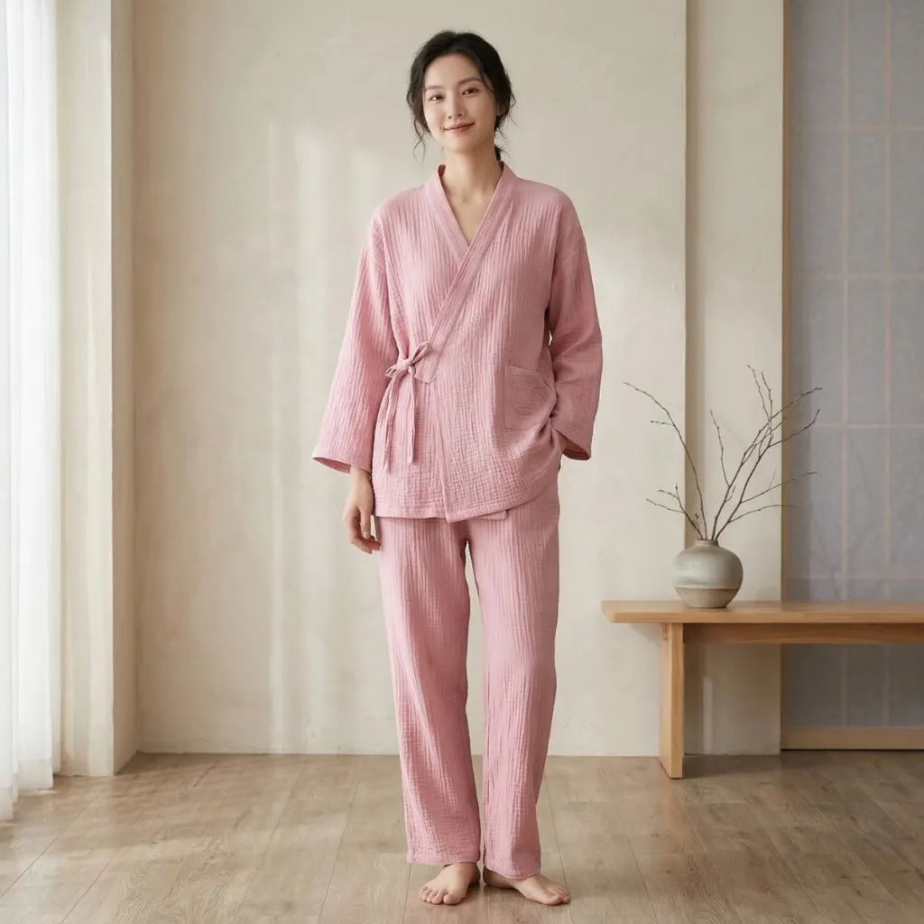 Women's Pink Cotton Gauze Jinbei — where minimalism meets durability