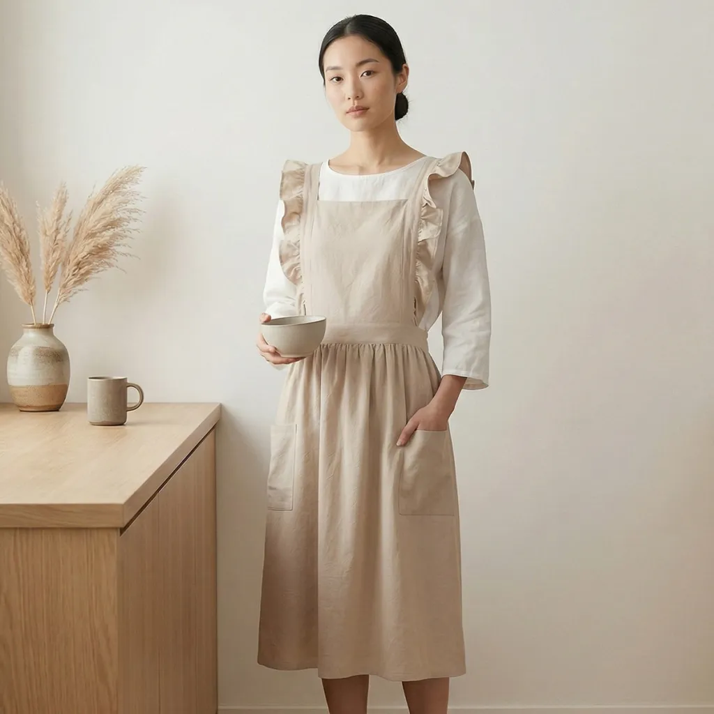Women's Ruffled Linen Japanese Apron