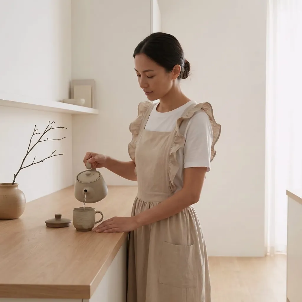 Women's Ruffled Linen Japanese Apron — where minimalism meets durability