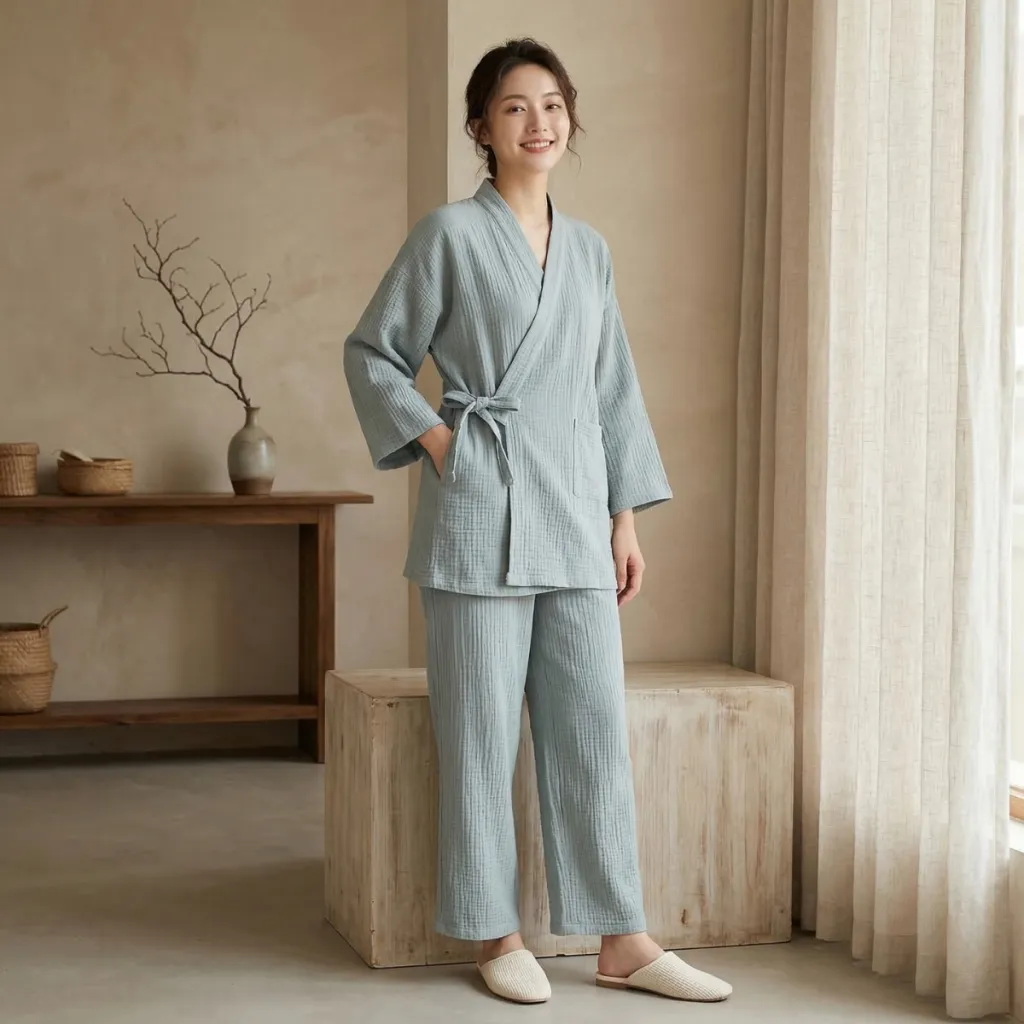 Women's Sage Green Cotton Gauze Jinbei