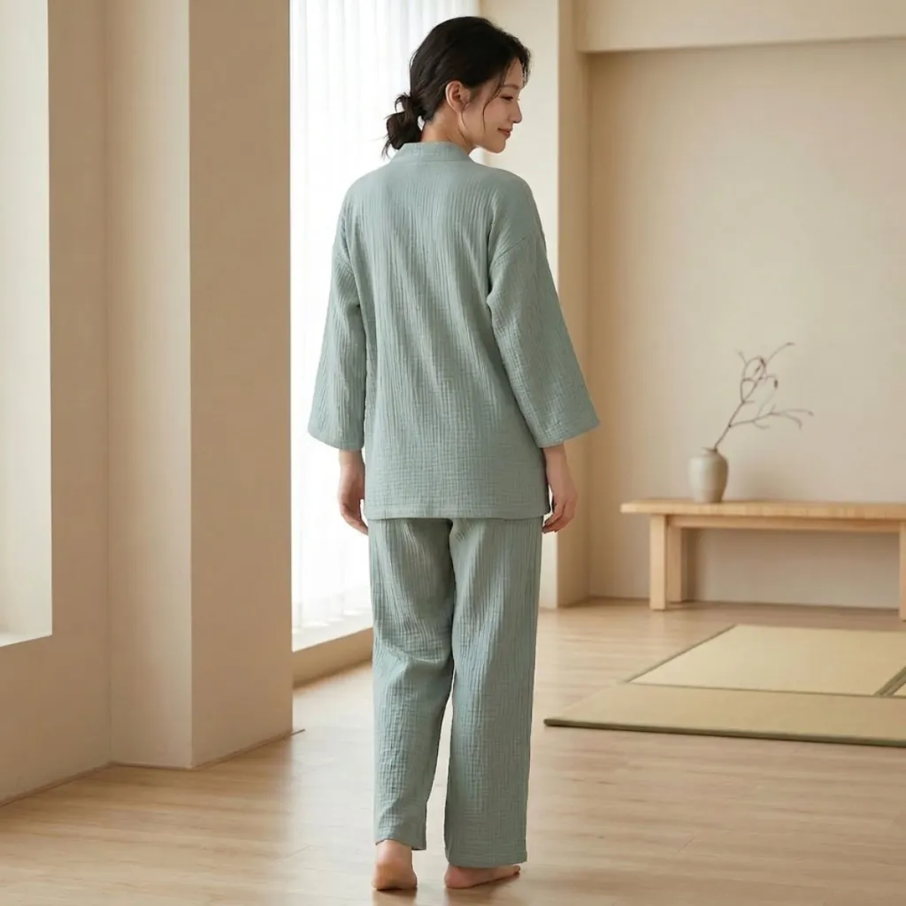 Women's Sage Green Cotton Gauze Jinbei — a piece designed for serenity