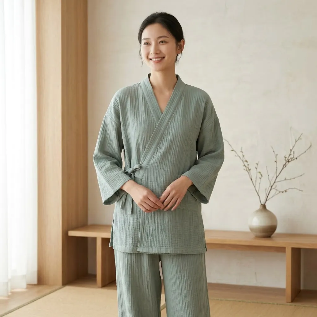 Women's Sage Green Cotton Gauze Jinbei — where minimalism meets durability