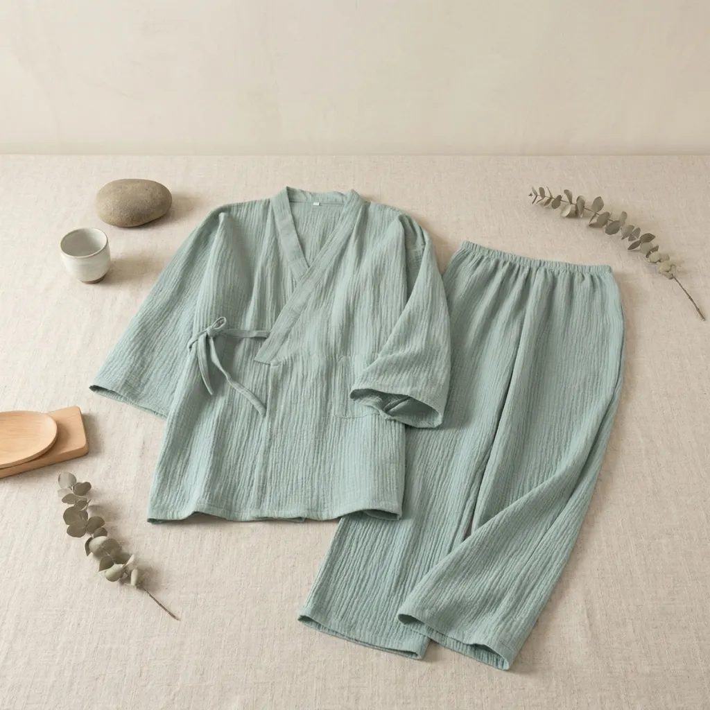 Women's Sage Green Cotton Gauze Jinbei — flexible, beautiful styling