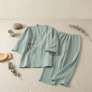 Women's Sage Green Cotton Gauze Jinbei — view 4