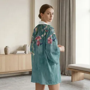 Women's Sage Green Floral-Print Haori Jacket — view 2