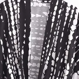 Women's Short Shibori Print Kimono in Black and White — view 5
