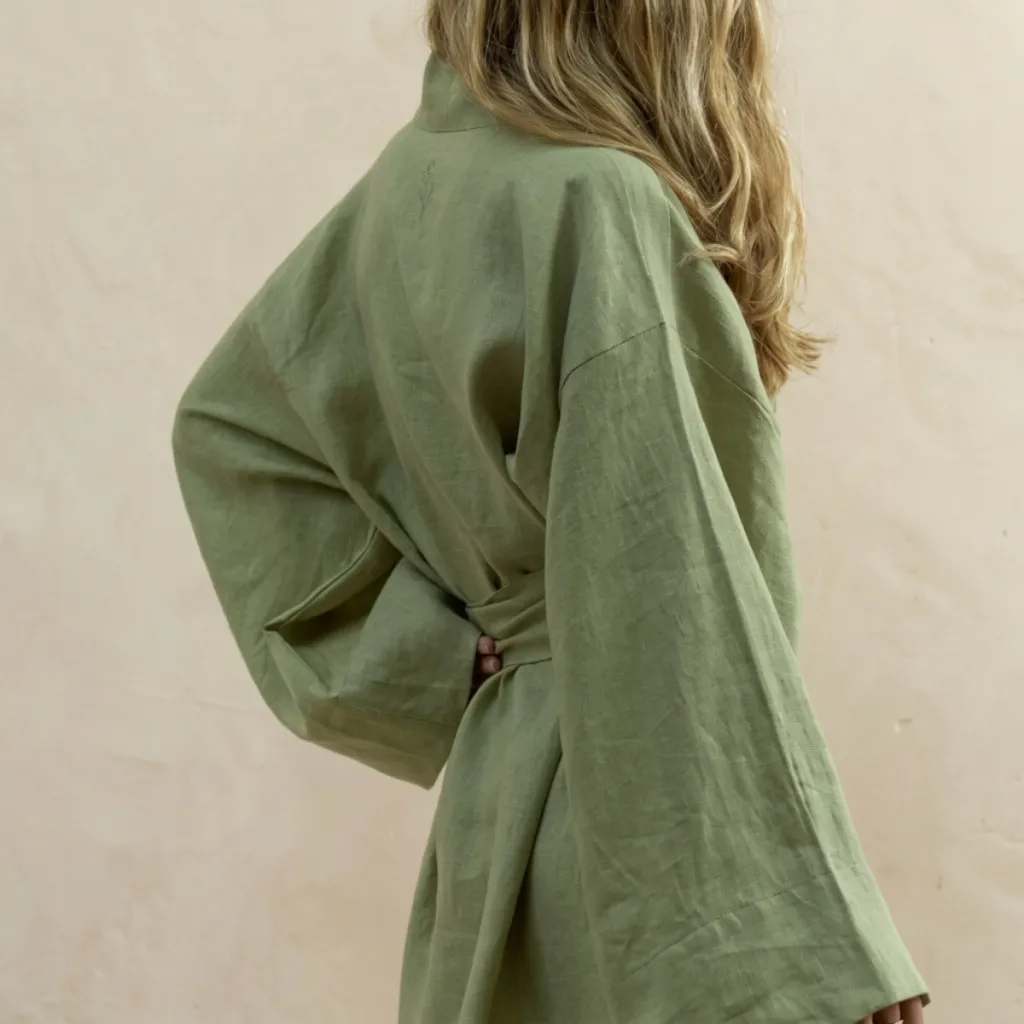Women's Short Dress-Style Kimono in Cotton and Linen — flexible, beautiful styling