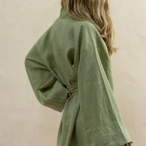 Women's Short Dress-Style Kimono in Cotton and Linen — view 4
