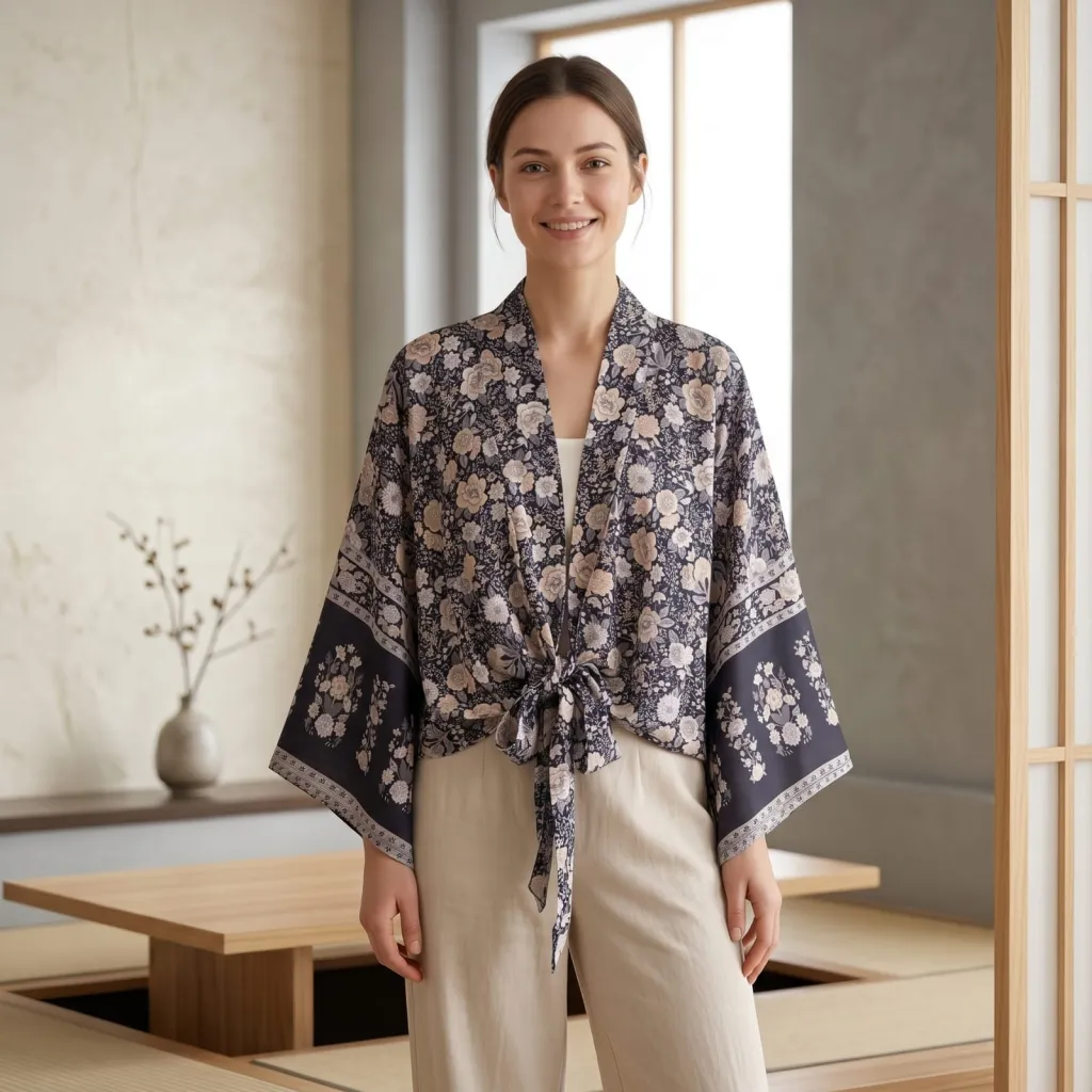Women's Short Kimono with Floral Print