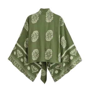 Women's Short Green Leaf-Print Kimono — view 3