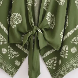 Women's Short Green Leaf-Print Kimono — view 4