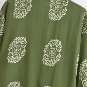 Women's Short Green Leaf-Print Kimono — view 5
