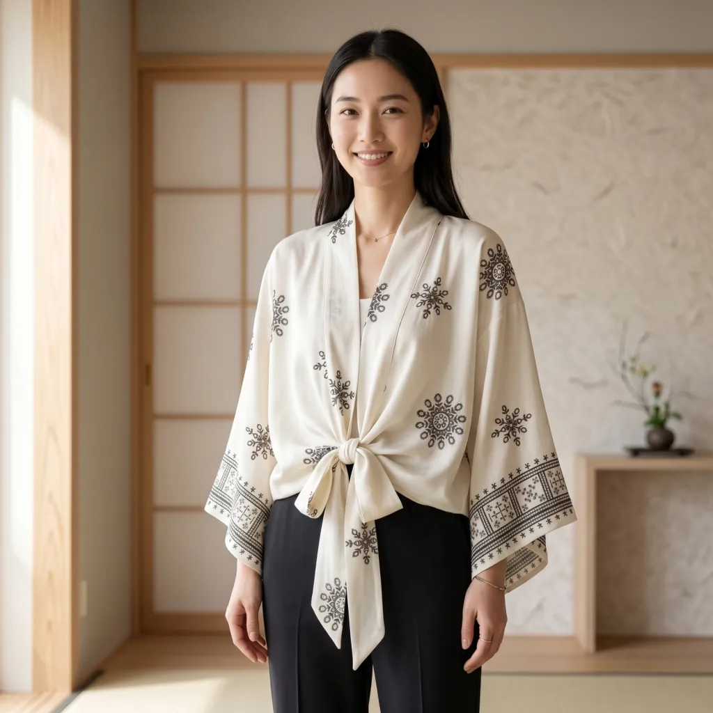 Women's Short Kimono with Ethnic Floral Print — a piece designed for serenity