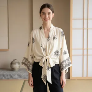 Women's Short Kimono with Ethnic Floral Print — view 5