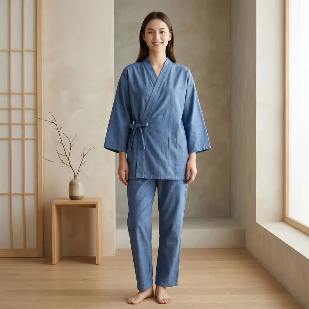 Women's Soft Blue Cotton Jinbei