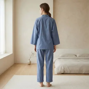 Women's Soft Blue Cotton Jinbei — view 2