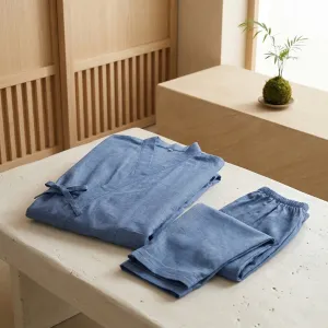 Women's Soft Blue Cotton Jinbei — view 3
