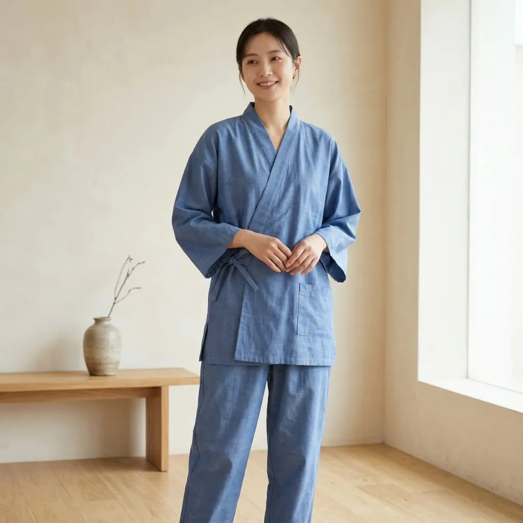 Women's Soft Blue Cotton Jinbei — flexible, beautiful styling