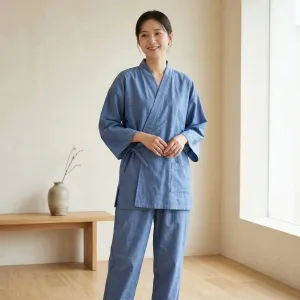 Women's Soft Blue Cotton Jinbei — view 4