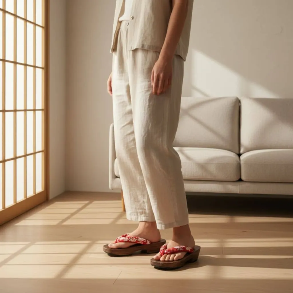 Women's Traditional Floral Fabric Geta Sandals — a piece designed for serenity