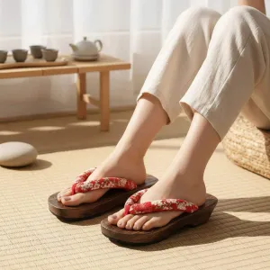 Women's Traditional Floral Fabric Geta Sandals — view 5
