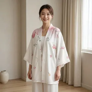 Women's White Sakura-Print Haori Jacket — view 1