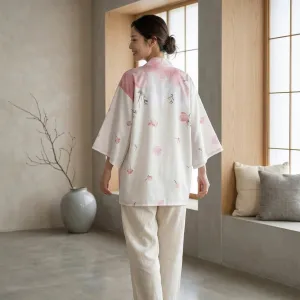 Women's White Sakura-Print Haori Jacket — view 2