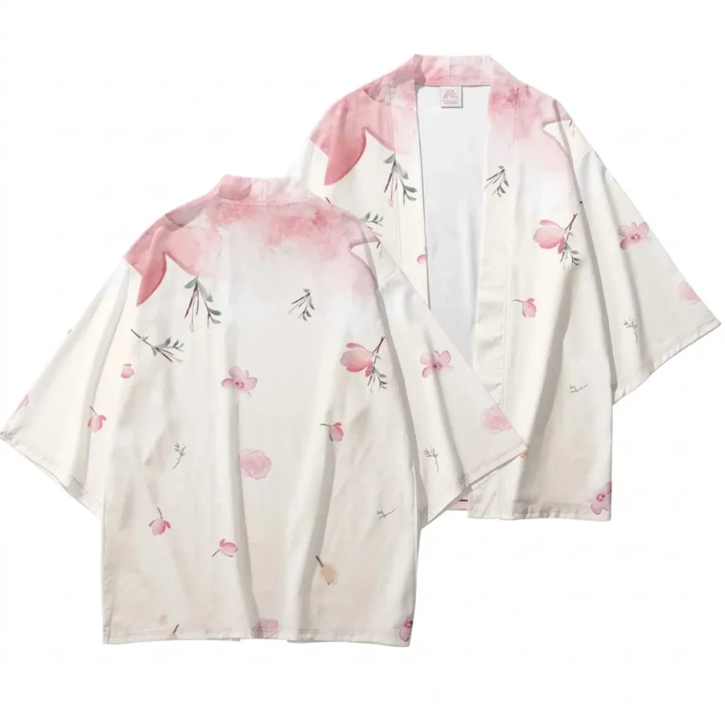 Women's White Sakura-Print Haori Jacket — flexible, beautiful styling