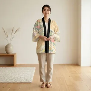 Women's Yellow Haori Jacket with Zen Floral Print — view 2