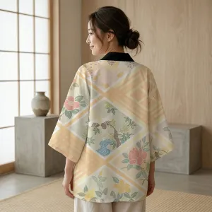 Women's Yellow Haori Jacket with Zen Floral Print — view 3