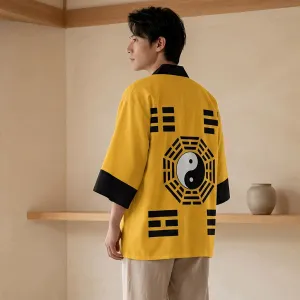 Yellow Men's Haori Jacket with Yin Yang Symbol — view 1