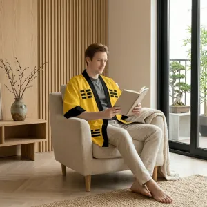 Yellow Men's Haori Jacket with Yin Yang Symbol — view 3