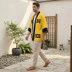 Yellow Men's Haori Jacket with Yin Yang Symbol — view 4