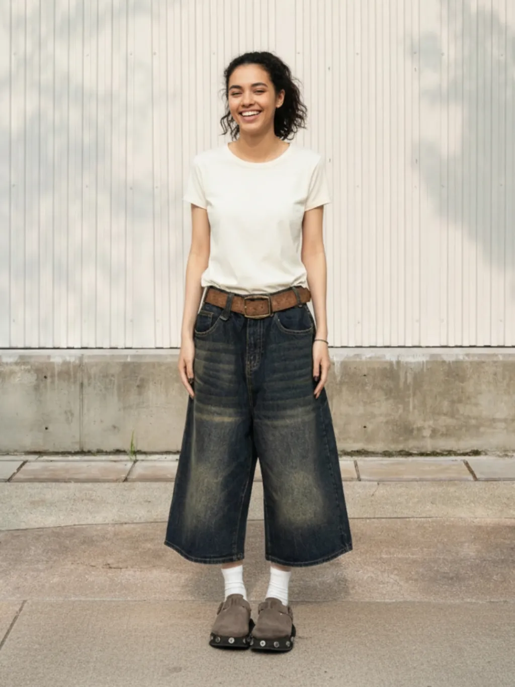 Black Washed Denim Skort