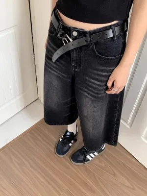 Black Washed Denim Skort — view 4