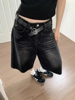 Black Washed Denim Skort — view 5