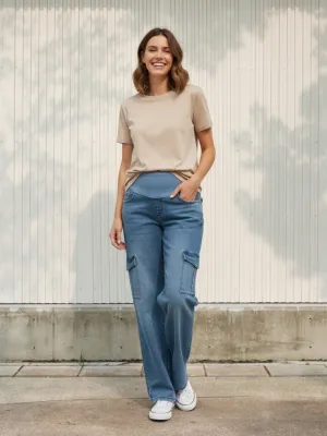 Blue Cargo-Style Maternity Jeans with Utility Pockets — view 1