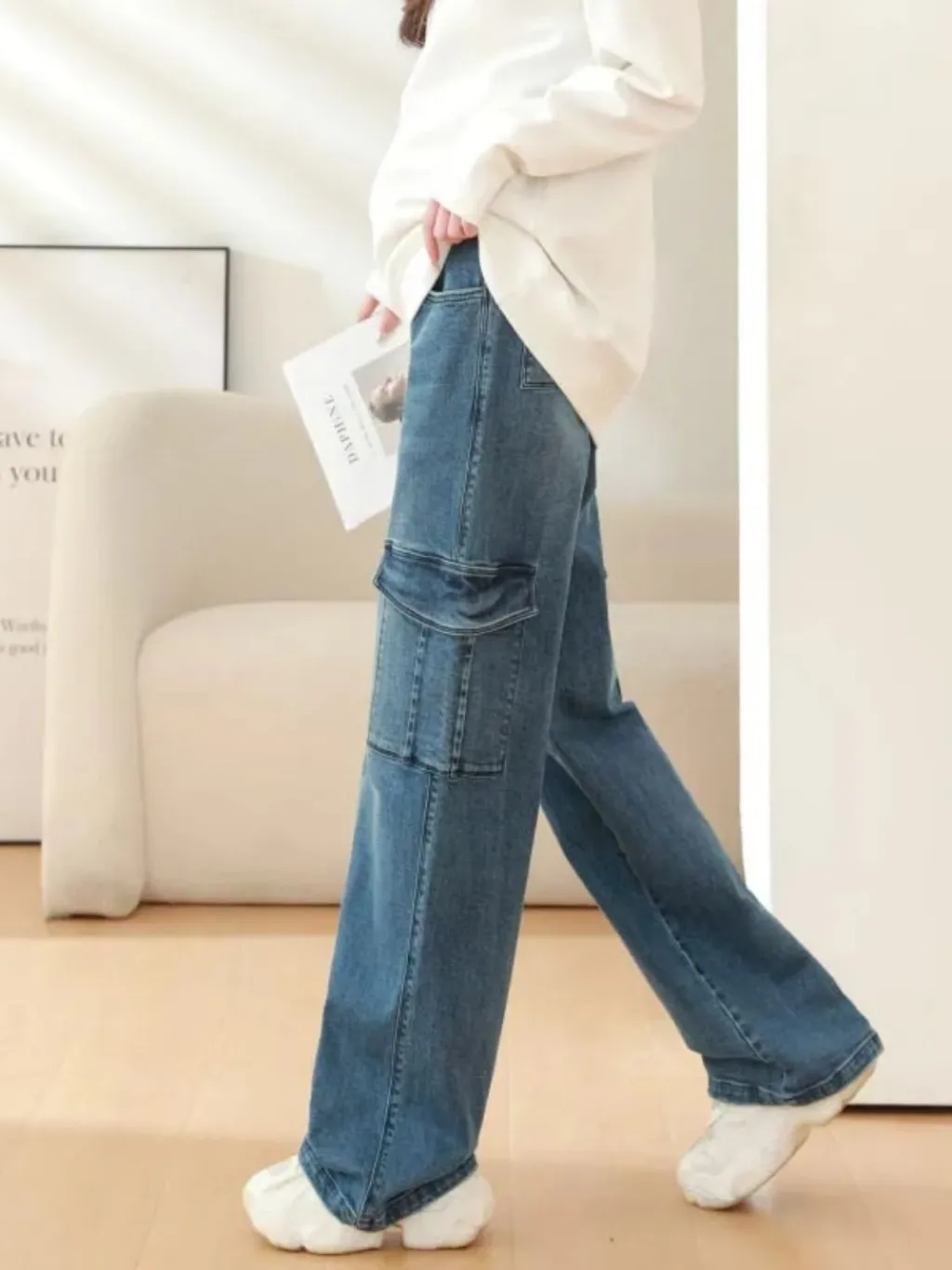 Blue Cargo-Style Maternity Jeans with Utility Pockets — quality denim, made to last