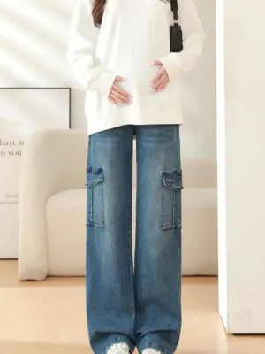 Blue Cargo-Style Maternity Jeans with Utility Pockets — view 5
