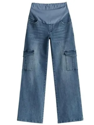 Blue Cargo-Style Maternity Jeans with Utility Pockets — view 6