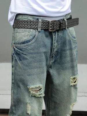 Blue Washed Distressed Baggy Jeans in Sturdy Denim — view 2