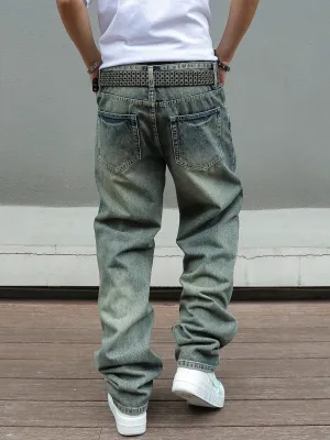 Blue Washed Distressed Baggy Jeans in Sturdy Denim — view 5