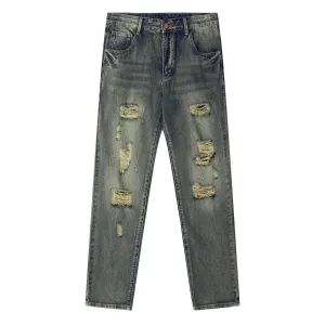 Blue Washed Distressed Baggy Jeans in Sturdy Denim — view 7
