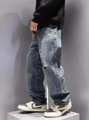 Blue Worn-Effect Skater Jeans — view 6