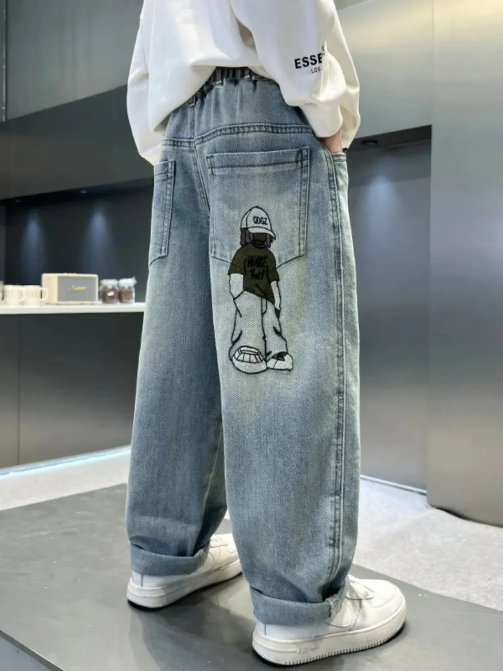 Boys' Blue Baggy Jeans with Embroidered Character — a pair designed to be worn everywhere