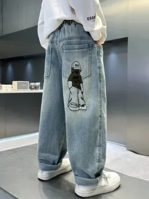 Boys' Blue Baggy Jeans with Embroidered Character — view 2